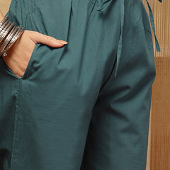 Stylum Women's Teal Solid Cotton A-Line Kurta Pant Dupatta Set (KPDTEALLIFAFA)