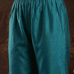 Stylum Women's Teal Solid & Embroidered Roman Silk A-Line Kurta Pant With Dupatta (KPDTEALNAWAL)