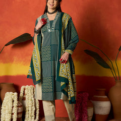 Stylum Women's Teal Printed Cotton Straight Kurta Pant Dupatta Set (KPDTEALROHTAK)