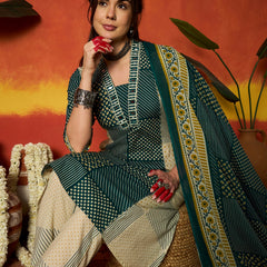 Stylum Women's Teal Printed Cotton Straight Kurta Pant Dupatta Set (KPDTEALROHTAK)