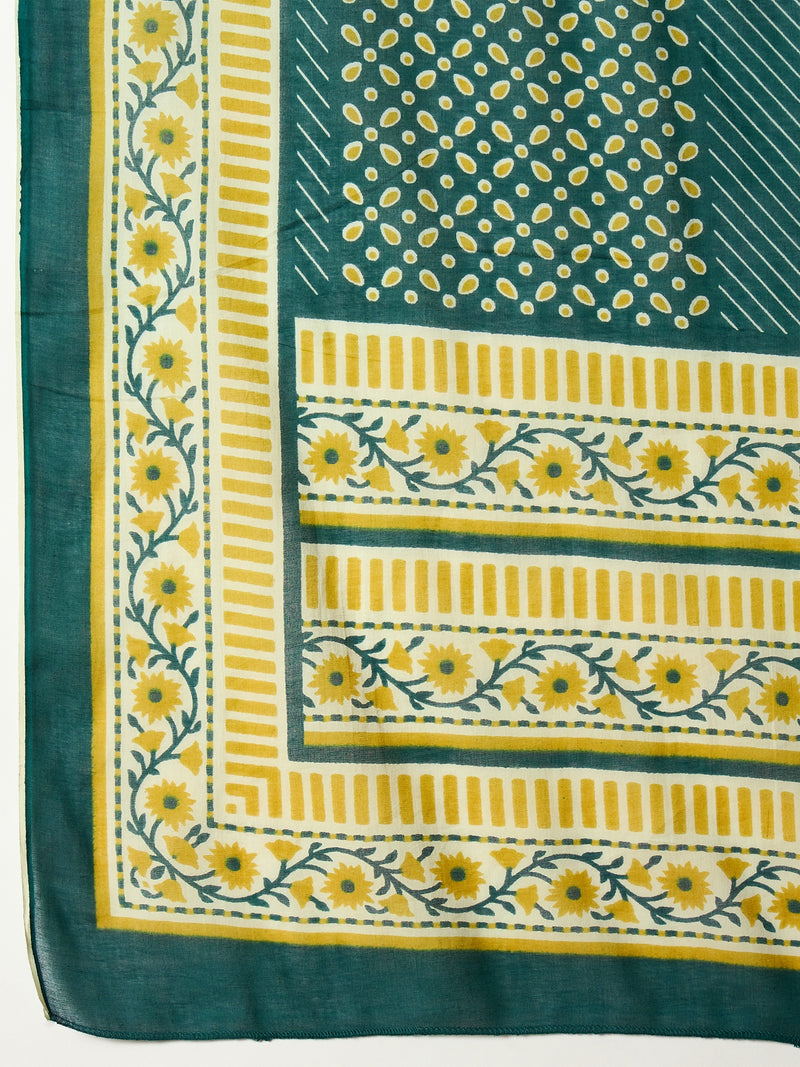 Stylum Women's Teal Printed Cotton Straight Kurta Pant Dupatta Set (KPDTEALROHTAK)