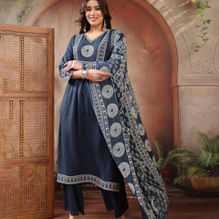 Stylum Women's Teal Solid Cotton A-Line Kurta Palazzo Dupatta Set (KPDTEALSNITCH)