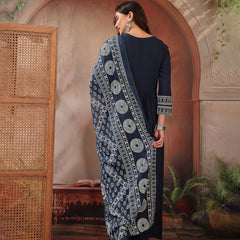 Stylum Women's Teal Solid Cotton A-Line Kurta Palazzo Dupatta Set (KPDTEALSNITCH)