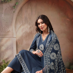 Stylum Women's Teal Solid Cotton A-Line Kurta Palazzo Dupatta Set (KPDTEALSNITCH)