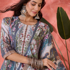 Stylum Women's Teal Mirror Work Muslin Straight Pakistani Kurta Pant Dupatta Set (KPDTEALTEENA)