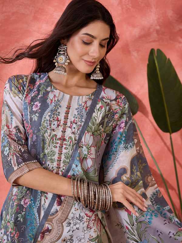 Stylum Women's Teal Mirror Work Muslin Straight Pakistani Kurta Pant Dupatta Set (KPDTEALTEENA)