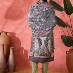 Stylum Women's Teal Mirror Work Muslin Straight Pakistani Kurta Pant Dupatta Set (KPDTEALTEENA)