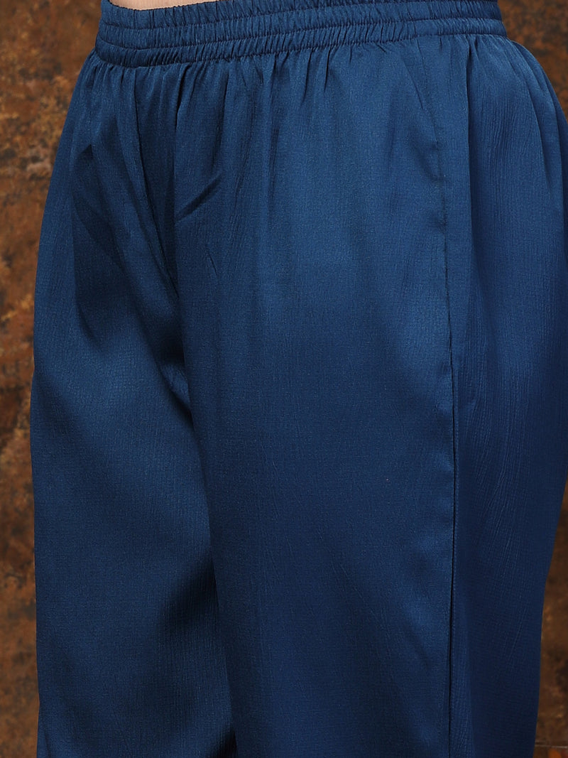 Stylum Women's Teal Solid & Embroidered Italian Crush Straight Kurta Pant Dupatta Set (KPDTEALVOOMA)