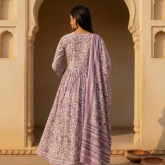 Stylum Women's Purple Floral Printed Cotton Anarkali Kurta Pant Dupatta Set (KPDTIAGOPURPLE)