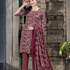 Stylum Women's Floral Printed Cotton Blend Straight Kurta Pant Dupatta Set (KPDTIGERMAROON)