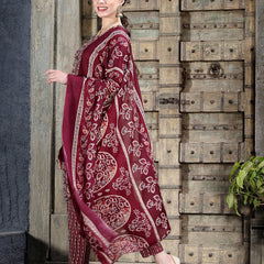 Stylum Women's Floral Printed Cotton Blend Straight Kurta Pant Dupatta Set (KPDTIGERMAROON)