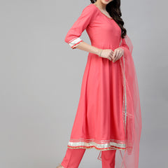 Stylum Women's Solid Rayon Kurta Pant Dupatta Set (KPDTODDYCORAL)