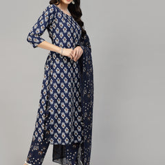 Stylum Women's Printed Rayon Kurta Pant Dupatta Set (KPDTUFFYNAVY)