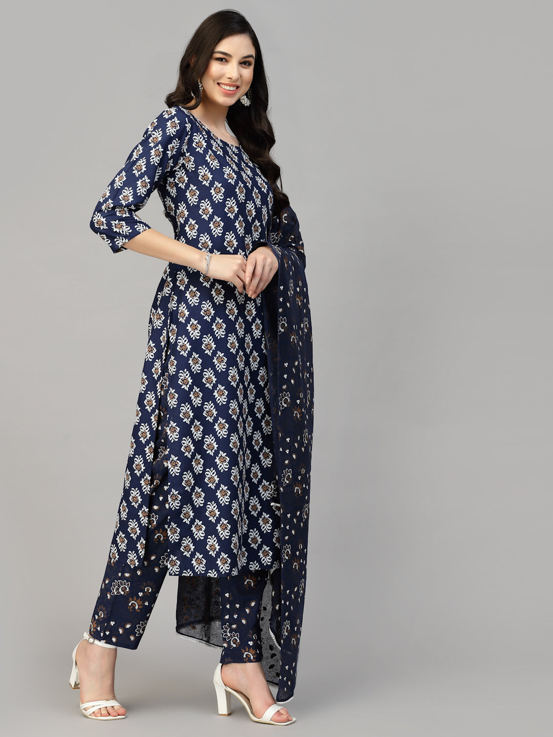 Stylum Women's Printed Rayon Kurta Pant Dupatta Set (KPDTUFFYNAVY)