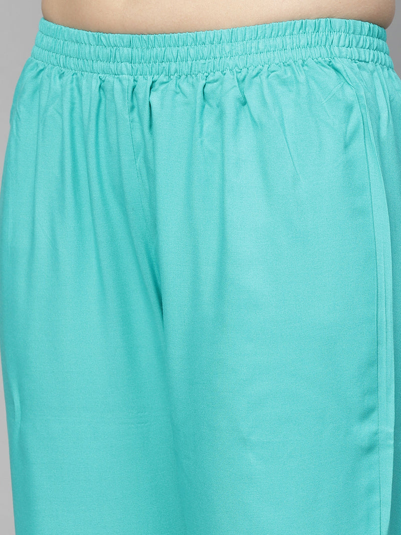 Stylum Women's Printed Rayon Embroidered Anarkali Kurta Pant Dupatta Set (KPDTURQCHAMKI)