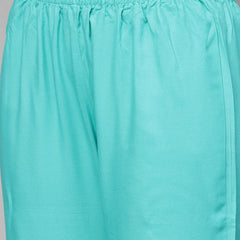 Stylum Women's Printed Rayon Embroidered Anarkali Kurta Pant Dupatta Set (KPDTURQCHAMKI)