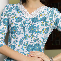 Stylum Women's Turquoise Floral Printed Cotton A-Line Kurta Pant Dupatta Set (KPDTURQGULZAR)