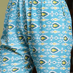 Stylum Women's Turquoise Floral Printed Cotton A-Line Kurta Pant Dupatta Set (KPDTURQGULZAR)