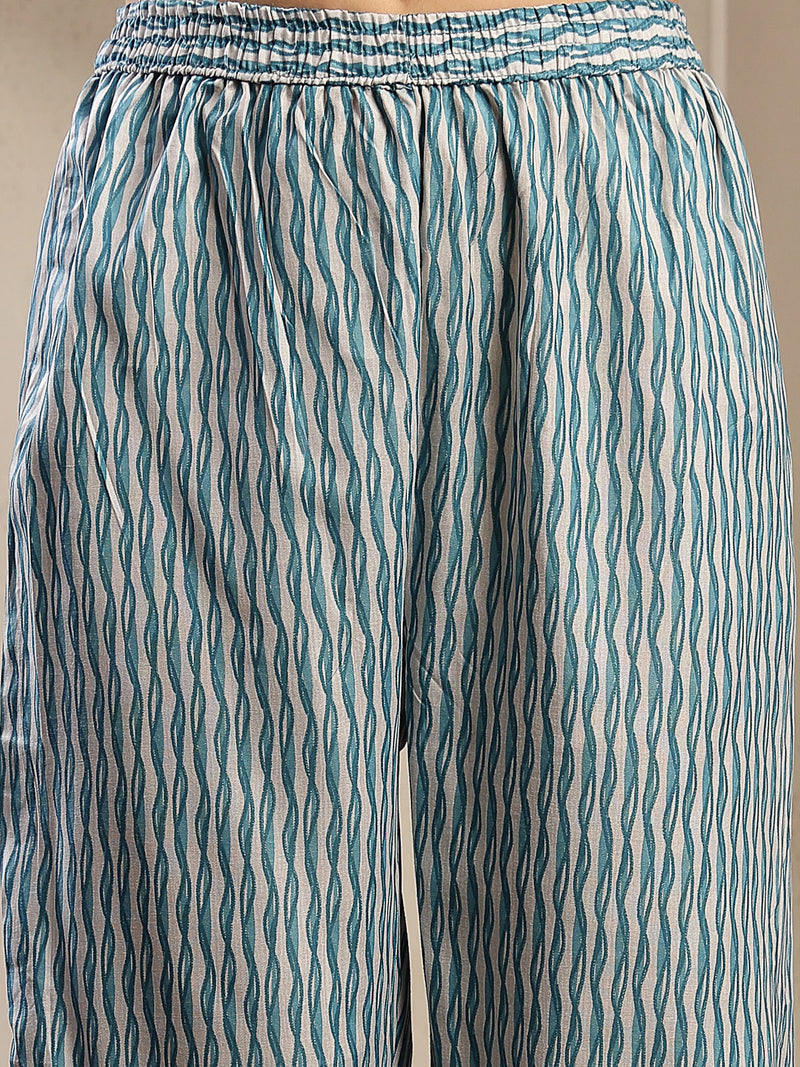 Stylum Women's Turquoise Floral Printed Cotton Straight Kurta Pant Dupatta Set (KPDTURQMELON)