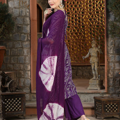 Stylum Women's Bandhej Printed Rayon Naira Cut Kurta Pant Dupatta Set (KPDVOILCHARLI)