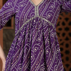 Stylum Women's Bandhej Printed Rayon Naira Cut Kurta Pant Dupatta Set (KPDVOILCHARLI)