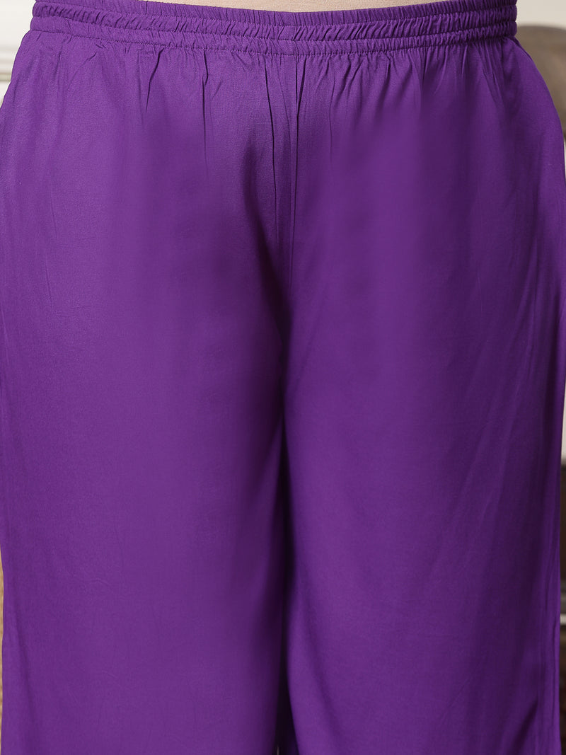 Plus Size Women's Bandhej Printed Rayon Naira Cut Kurta Palazzo Dupatta Set (KPDVOILCHARLIPLUS)