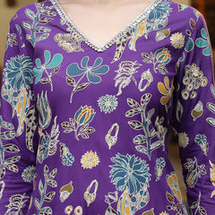 Stylum Women's Violet Floral Printed Rayon Straight Kurta Pant Dupatta Set (KPDVOILFRANCE)