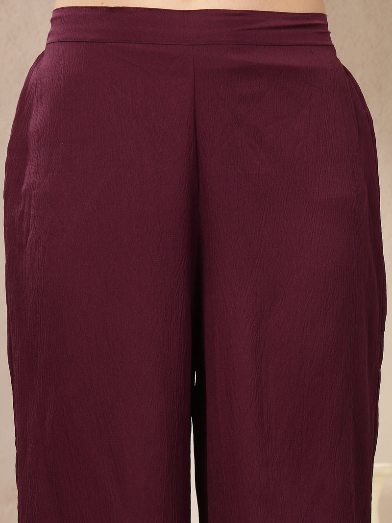 Stylum Women's Violet Solid & Embroidered Crepe A-Line Kurta Pant Dupatta Set (KPDVOILJAMA)