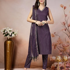 Stylum Women's Woven Designed Cotton Blend Straight Kurta Pant Dupatta Set (KPDVOILJERICO)