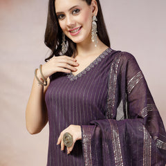 Stylum Women's Woven Designed Cotton Blend Straight Kurta Pant Dupatta Set (KPDVOILJERICO)