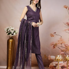 Stylum Women's Woven Designed Cotton Blend Straight Kurta Pant Dupatta Set (KPDVOILJERICO)