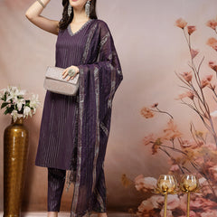 Stylum Women's Woven Designed Cotton Blend Straight Kurta Pant Dupatta Set (KPDVOILJERICO)