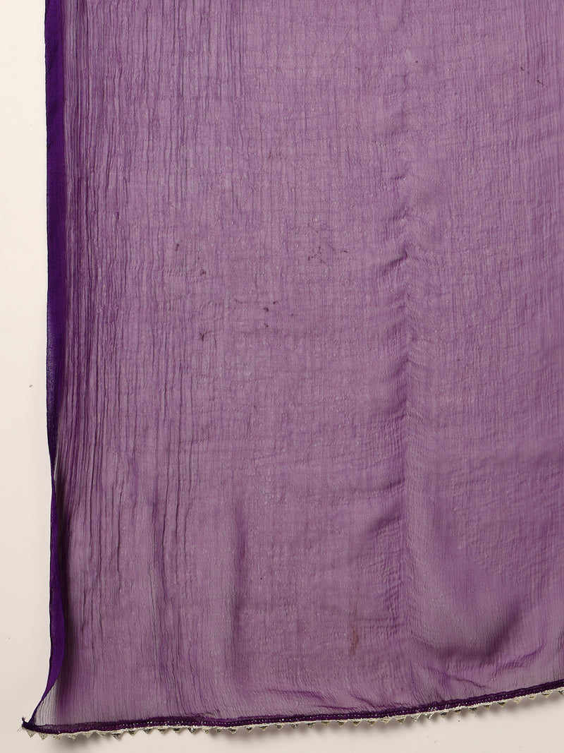 Stylum Women's Voilet Bandhani Printed & Embroidered Rayon Straight Kurta Pant Dupatta Set (KPDVOILMASABA)