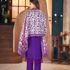 Stylum Women's Violet Solid & Embroidered Silk Blend Straight Kurta Pant Dupatta Set (KPDVOILMINATI)