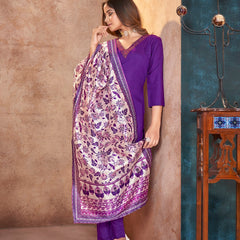 Stylum Women's Violet Solid & Embroidered Silk Blend Straight Kurta Pant Dupatta Set (KPDVOILMINATI)