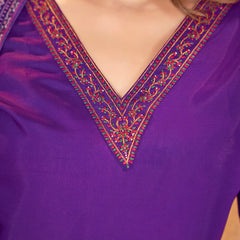 Stylum Women's Violet Solid & Embroidered Silk Blend Straight Kurta Pant Dupatta Set (KPDVOILMINATI)