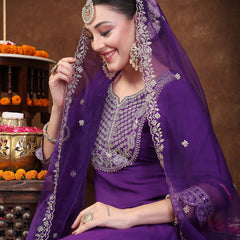 Stylum Women's Violet Solid & Embroidered Rayon Anarkali Kurta Pant Dupatta Set (KPDVOILQUEEN)