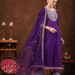Stylum Women's Violet Solid & Embroidered Rayon Anarkali Kurta Pant Dupatta Set (KPDVOILQUEEN)