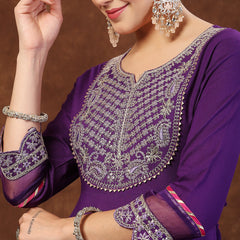 Stylum Women's Violet Solid & Embroidered Rayon Anarkali Kurta Pant Dupatta Set (KPDVOILQUEEN)