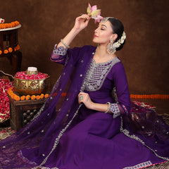 Stylum Women's Violet Solid & Embroidered Rayon Anarkali Kurta Pant Dupatta Set (KPDVOILQUEEN)