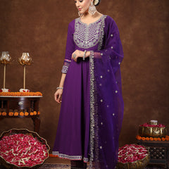 Stylum Women's Violet Solid & Embroidered Rayon Anarkali Kurta Pant Dupatta Set (KPDVOILQUEEN)