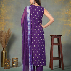 Stylum Women's Violet Floral Printed & Embroidered Rayon A-Line Kurta Pant Dupatta Set (KPDVOILSAFIRA)
