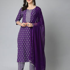 Stylum Women's Floral Printed Rayon Straight Kurta Pant Dupatta Set (KPDVOILSEAL)