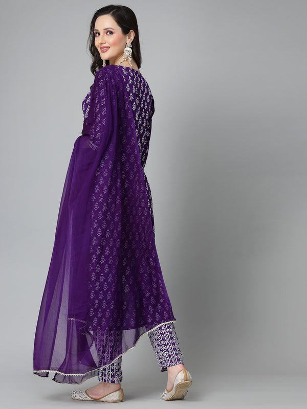 Stylum Women's Floral Printed Rayon Straight Kurta Pant Dupatta Set (KPDVOILSEAL)