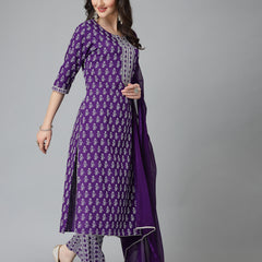 Stylum Women's Floral Printed Rayon Straight Kurta Pant Dupatta Set (KPDVOILSEAL)