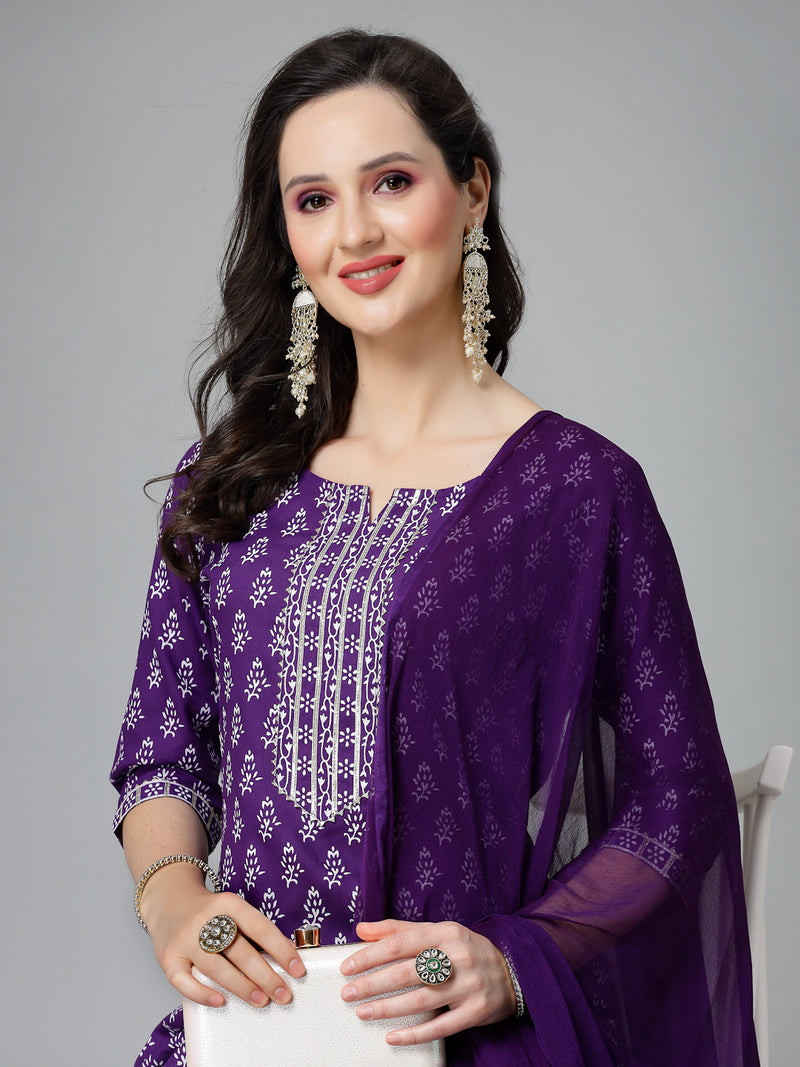 Stylum Women's Floral Printed Rayon Straight Kurta Pant Dupatta Set (KPDVOILSEAL)