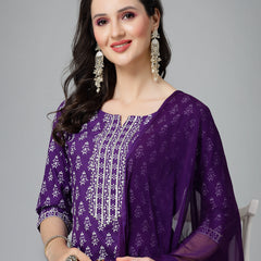 Stylum Women's Floral Printed Rayon Straight Kurta Pant Dupatta Set (KPDVOILSEAL)