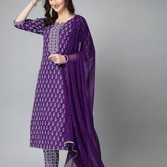 Stylum Women's Floral Printed Rayon Straight Kurta Pant Dupatta Set (KPDVOILSEAL)
