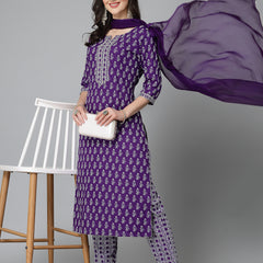 Stylum Women's Floral Printed Rayon Straight Kurta Pant Dupatta Set (KPDVOILSEAL)