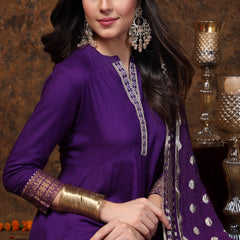 Stylum Women's Violet Solid & Embroidered Rayon Anarkali Kurta Pant Dupatta Set (KPDVOILTANTRA)